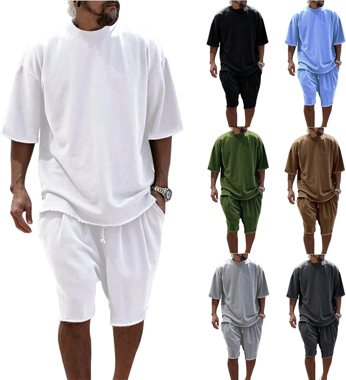 Mens Casual 2 Piece Outfits Crew Neck Short Sleeve T Shirts and Shorts Tracksuit Set Summer Jogging Sweatpants Set