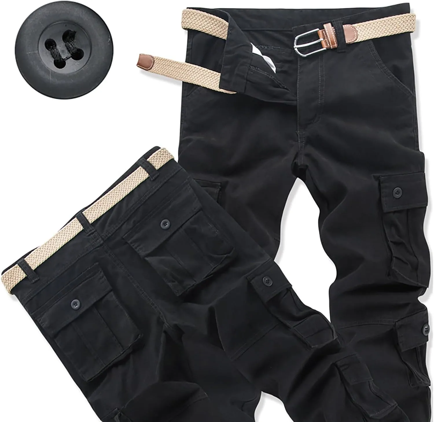 Men's Casual Cargo Pants Zipper Middle Waist Denim Long Pants Mens Loose Cargo Pants Men's Camo Cargo Pants