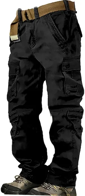 Men's Casual Cargo Pants Zipper Middle Waist Denim Long Pants Mens Loose Cargo Pants Men's Camo Cargo Pants
