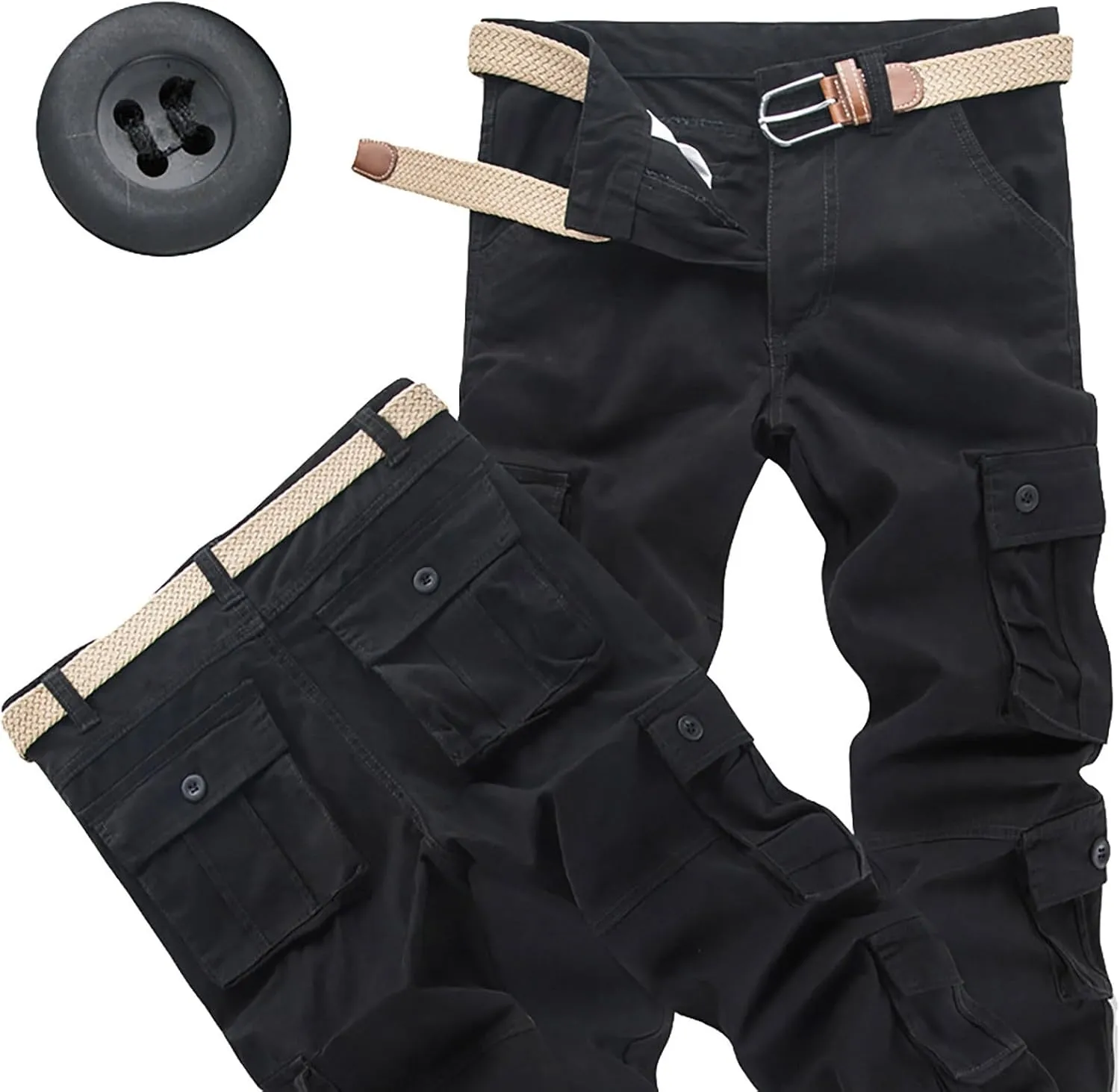Men's Casual Cargo Pants Zipper Middle Waist Denim Long Pants Mens Loose Cargo Pants Men's Camo Cargo Pants