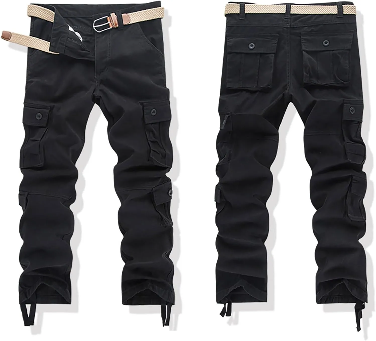 Men's Casual Cargo Pants Zipper Middle Waist Denim Long Pants Mens Loose Cargo Pants Men's Camo Cargo Pants