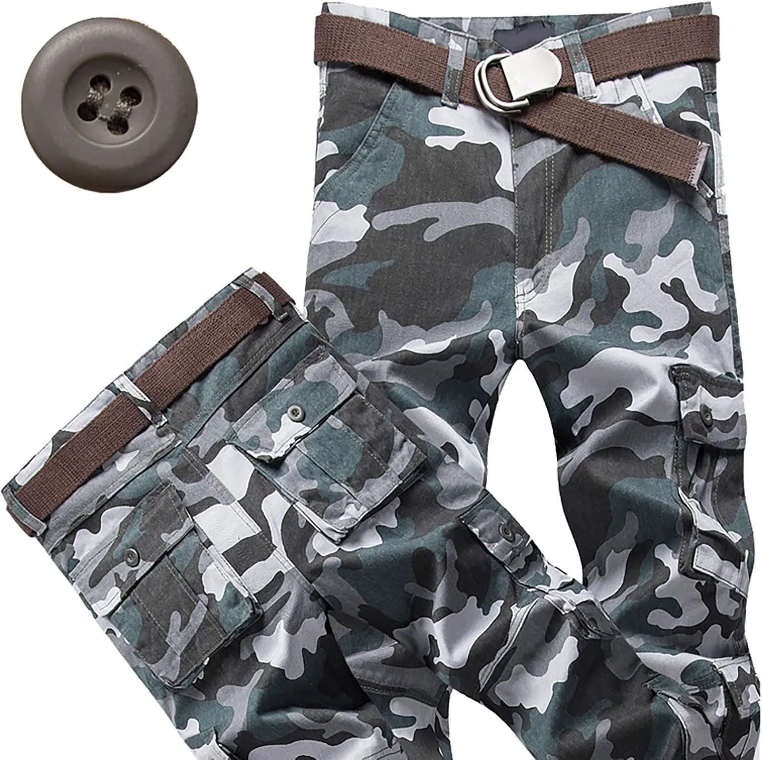 Men's Casual Cargo Pants Zipper Middle Waist Denim Long Pants Mens Loose Cargo Pants Men's Camo Cargo Pants