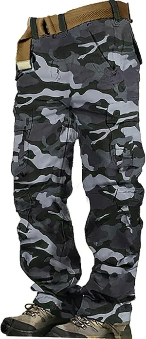 Men's Casual Cargo Pants Zipper Middle Waist Denim Long Pants Mens Loose Cargo Pants Men's Camo Cargo Pants