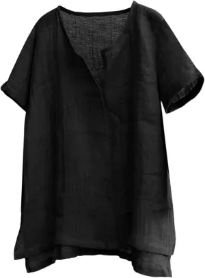 Men's Collarless Shirt Cotton Linen Long Sleeve Shirt Solid Color Loose Casual T-Shirt Summer Beach Vacation Tops