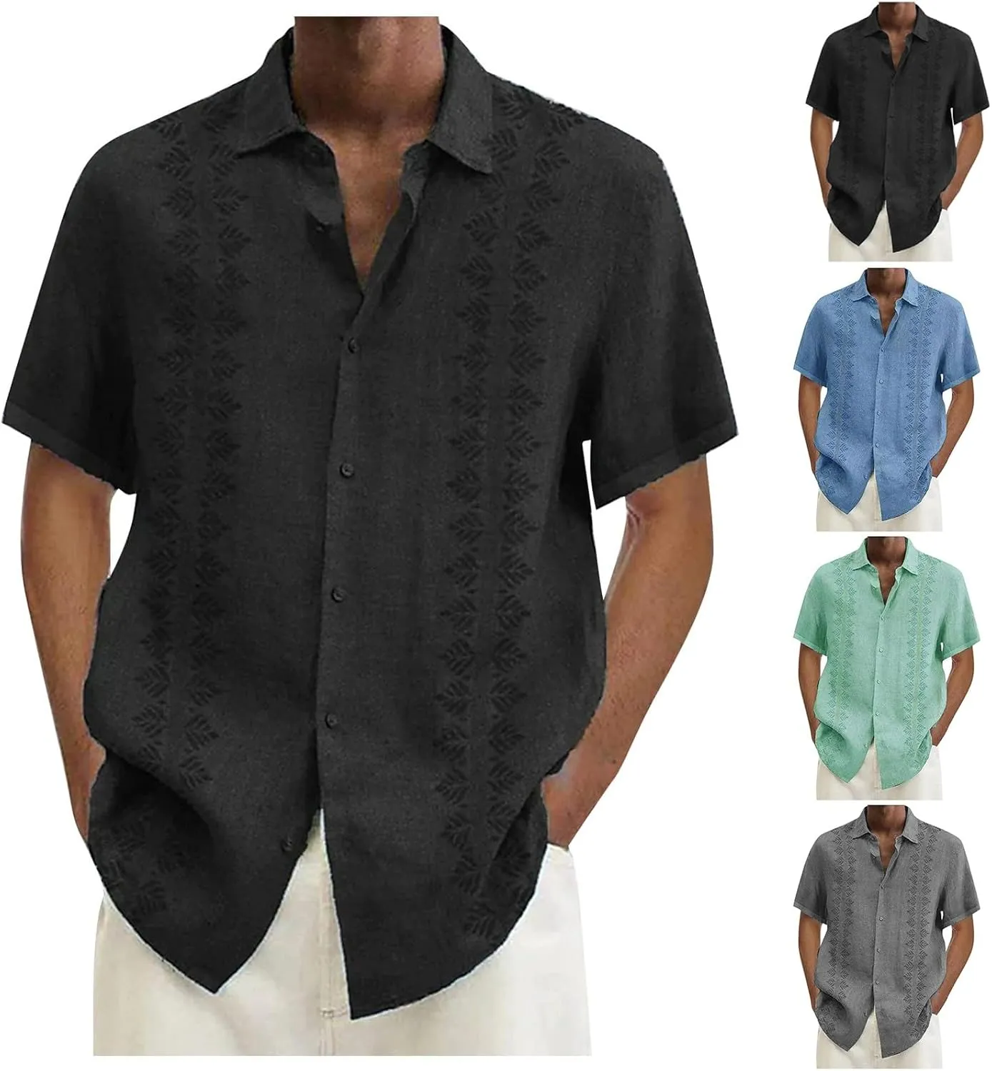 Men's Cuban Guayabera Shirts Casual Button Down Short Sleeve Loose Fit Big and Tall Dress Shirts Summer Casual
