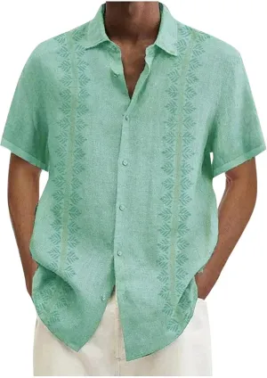 Men's Cuban Guayabera Shirts Casual Button Down Short Sleeve Loose Fit Big and Tall Dress Shirts Summer Casual