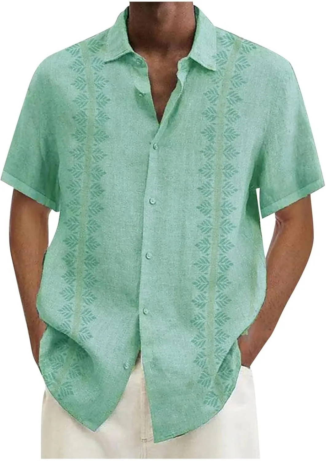 Men's Cuban Guayabera Shirts Casual Button Down Short Sleeve Loose Fit Big and Tall Dress Shirts Summer Casual