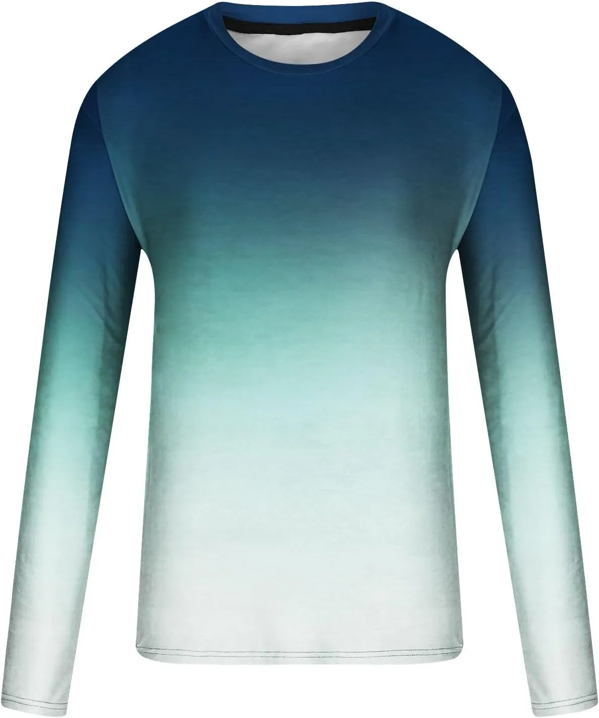 Men's Fashion Gradient Printed Shirts Long Sleeve Round Neck Pullover Athletic Workout Shirts Running Sport Shirts