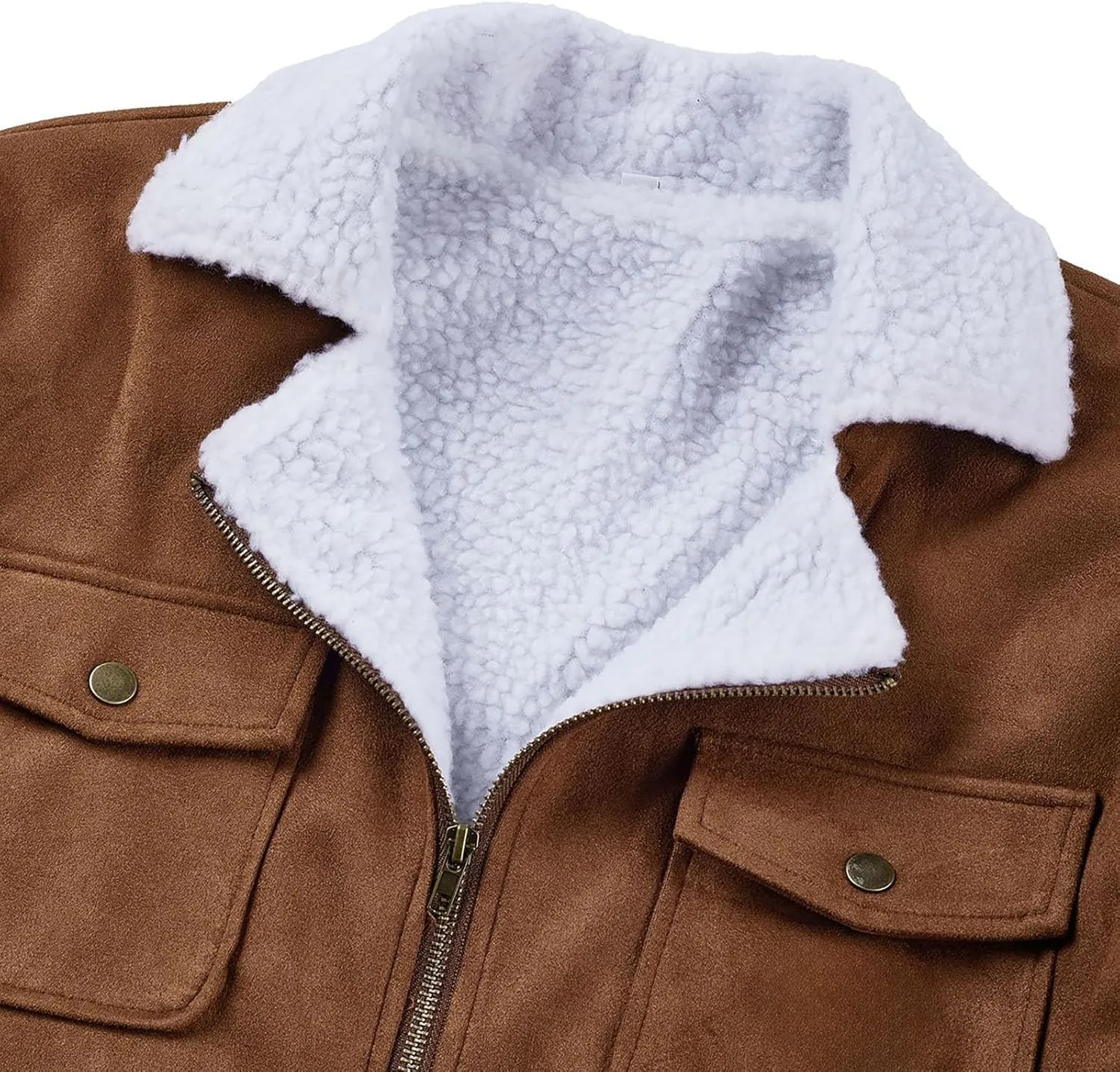 Mens Faux Suede Bomber Jacket Winter Heavyweight Fleece Lined Plush Reversed Collar Trucker Jacket Thickened Work Coat