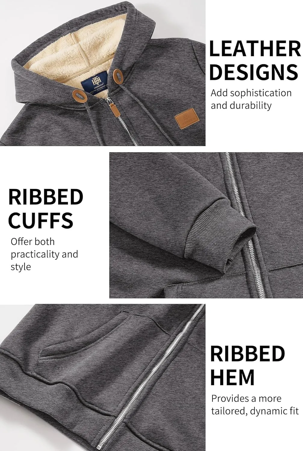 Men's Fleece Lined Zip Up Hoodies Heavyweight Sherpa Jackets (S-XXL)