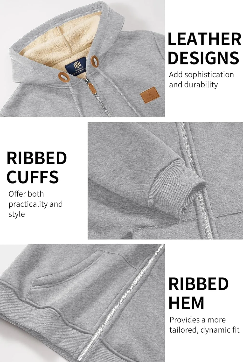 Men's Fleece Lined Zip Up Hoodies Heavyweight Sherpa Jackets (S-XXL)