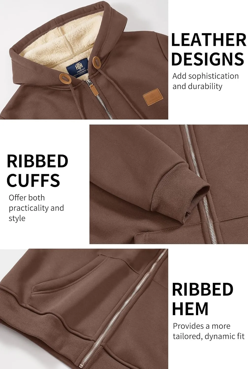 Men's Fleece Lined Zip Up Hoodies Heavyweight Sherpa Jackets (S-XXL)