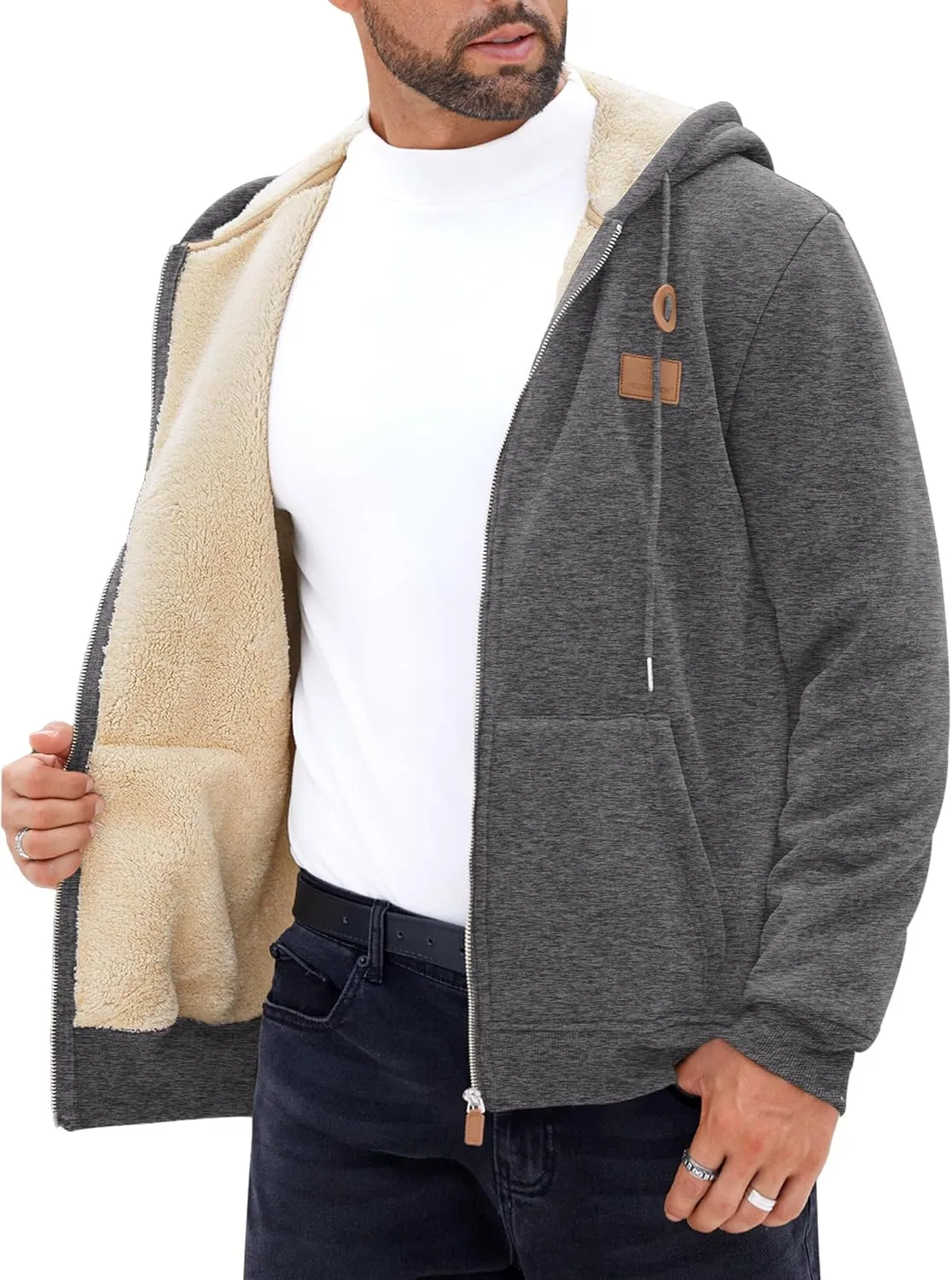 Men's Fleece Lined Zip Up Hoodies Heavyweight Sherpa Jackets (S-XXL)