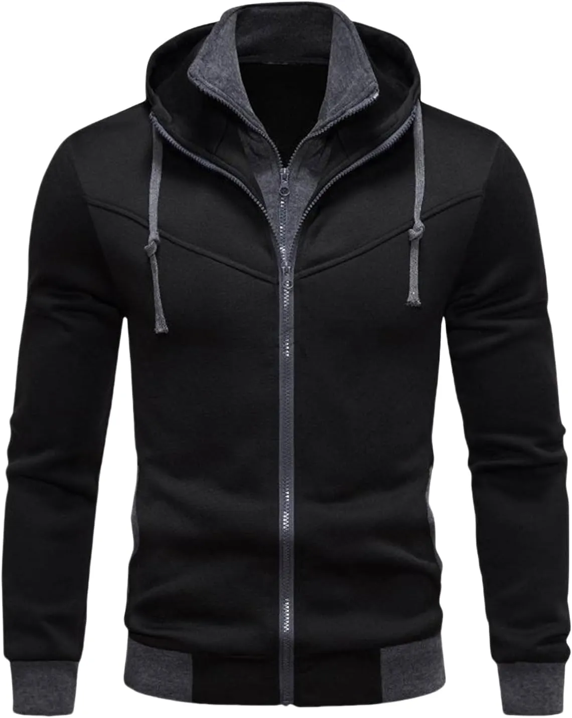Men's Full Zip Fleece Hoodie Zippered Color Block Hooded Jackets Slim Fit Long Sleeve Lightweight Sweatshirt Fall Tops