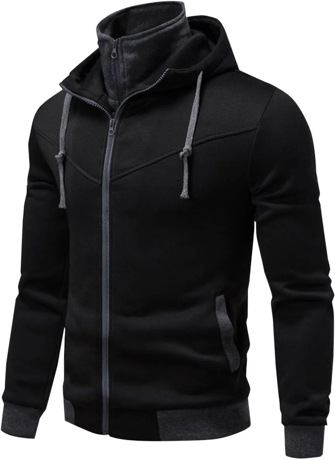Men's Full Zip Fleece Hoodie Zippered Color Block Hooded Jackets Slim Fit Long Sleeve Lightweight Sweatshirt Fall Tops