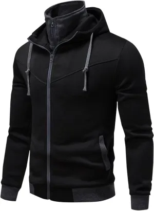 Men's Full Zip Fleece Hoodie Zippered Color Block Hooded Jackets Slim Fit Long Sleeve Lightweight Sweatshirt Fall Tops