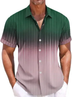 Men's Gradient Linen Shirts Short Sleeve Button Down Shirt Hawaiian Summer Beach Casual T Shirts Wedding Shirt for Men
