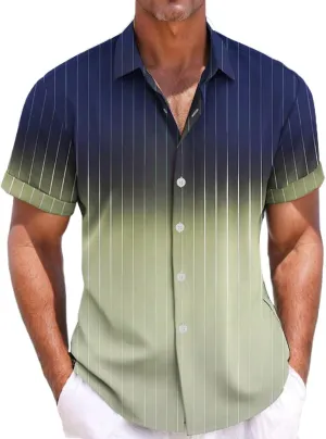 Men's Gradient Linen Shirts Short Sleeve Button Down Shirt Hawaiian Summer Beach Casual T Shirts Wedding Shirt for Men