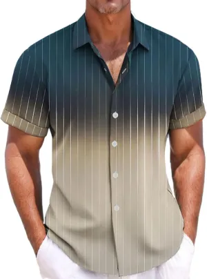 Men's Gradient Linen Shirts Short Sleeve Button Down Shirt Hawaiian Summer Beach Casual T Shirts Wedding Shirt for Men