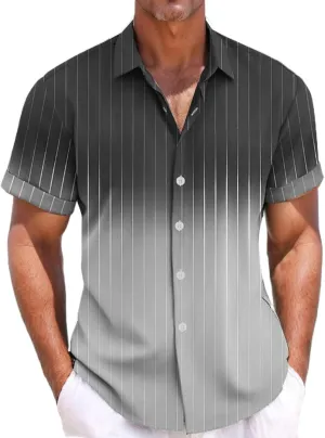 Men's Gradient Linen Shirts Short Sleeve Button Down Shirt Hawaiian Summer Beach Casual T Shirts Wedding Shirt for Men