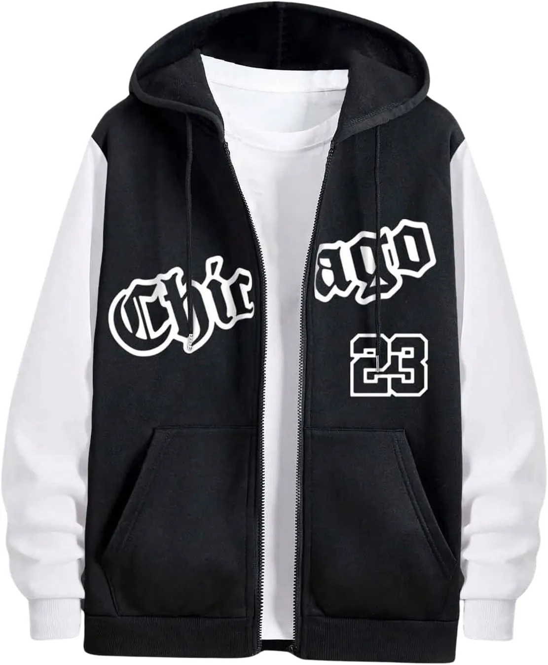 Men's Graphic Zip Up Hoodies Jacket Letter Print Long Sleeve Drawstring Sweatshirts