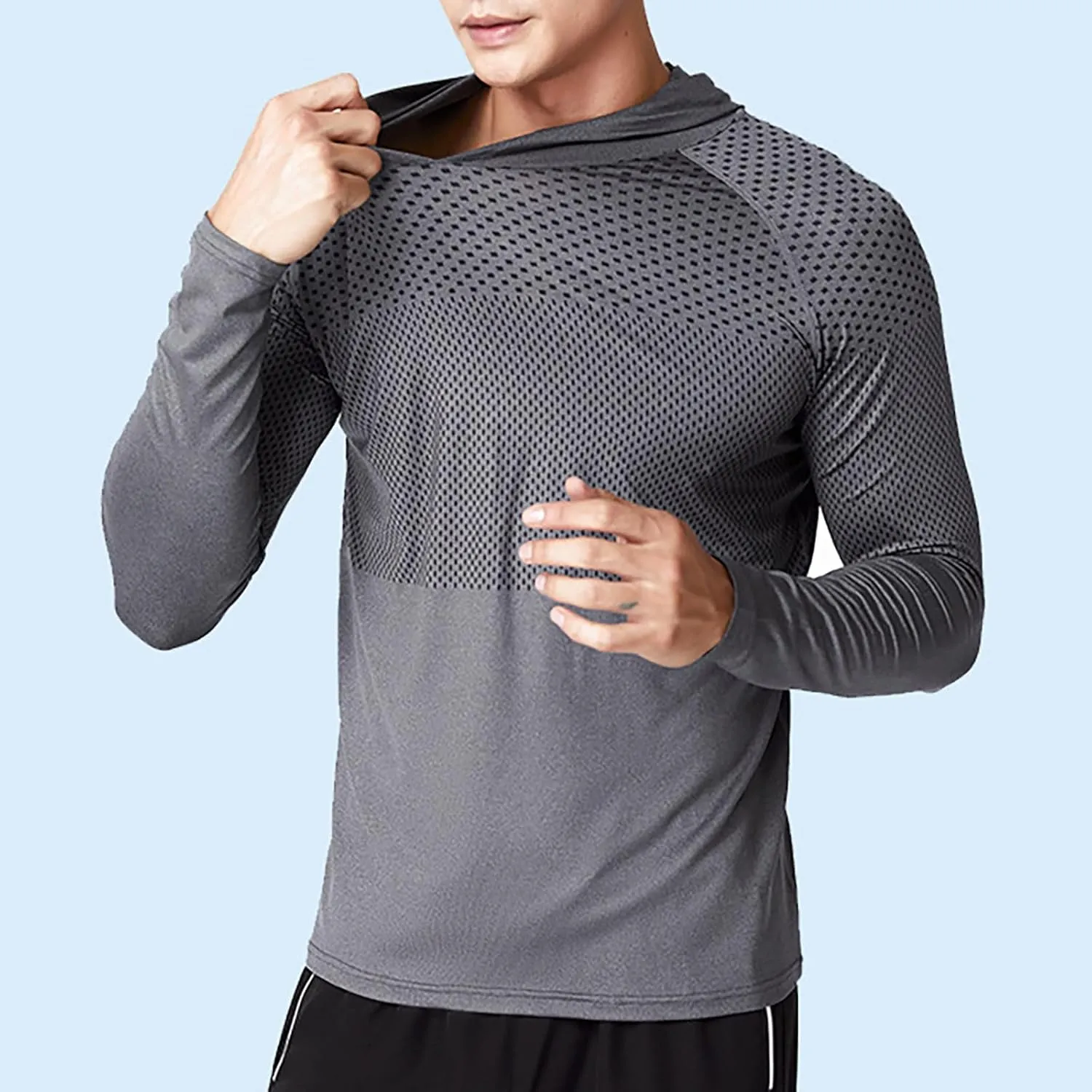 Mens Lightweight Sun Protection Athletic Hoodie Shirt UPF 50 Long Sleeve Uv SPF Fishing, Camping, Hiking Clothes Tops