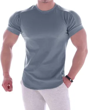 Mens Muscle Cotton Lightweight Workout Short Sleeve T-Shirts Gym Sweat Tee T24