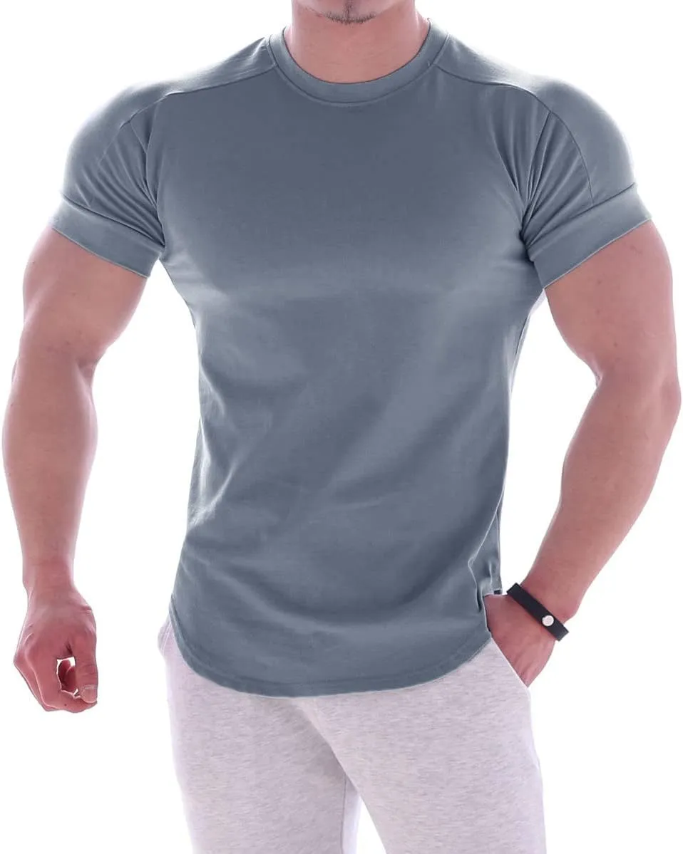 Mens Muscle Cotton Lightweight Workout Short Sleeve T-Shirts Gym Sweat Tee T24