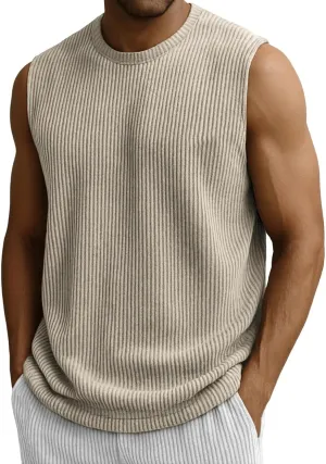 Mens Ribbed Knit Tank Tops Crew Neck Sleeveless Muscle Shirts Gym Workout Basic Tees Moisture Wicking Athletic Tops