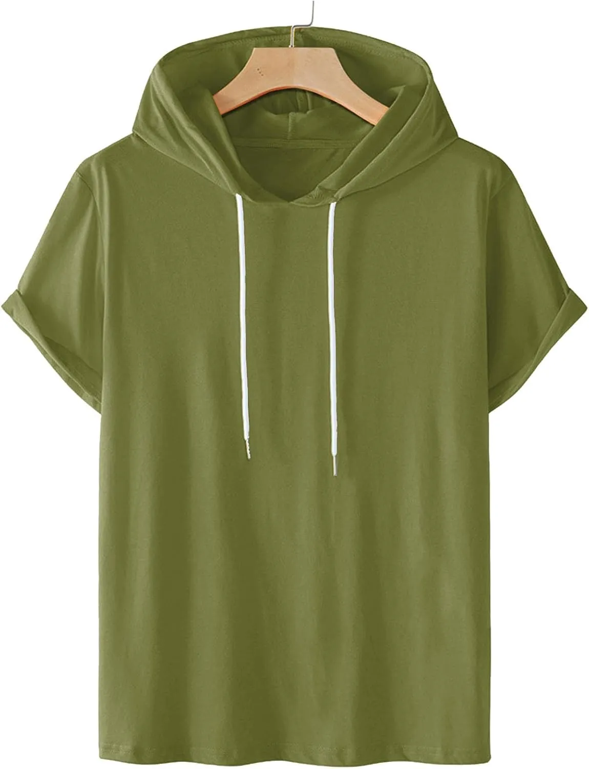 Mens Short Sleeve Hoodie Sweatshirts Drawstring Hooded Pullover Sports Tops