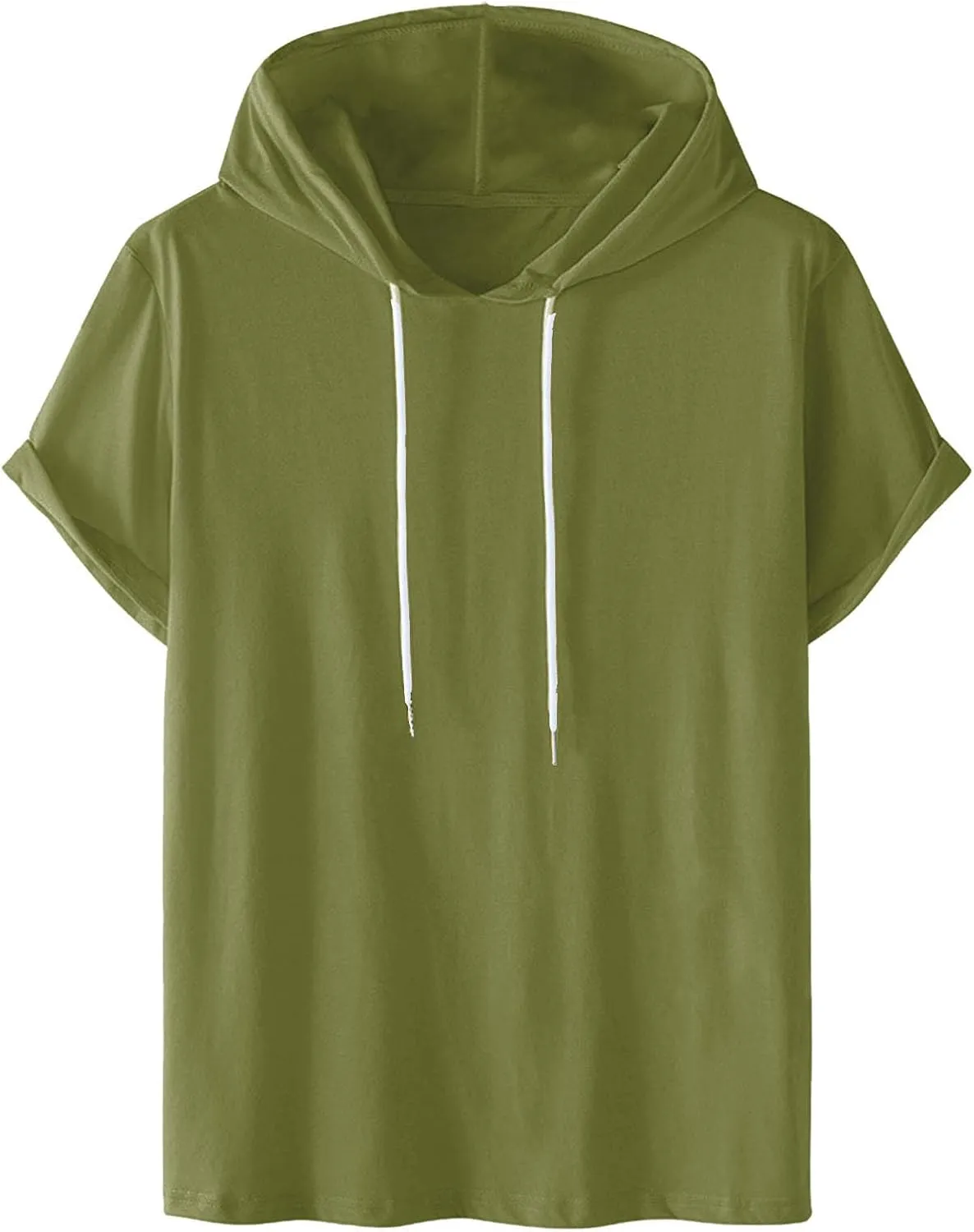 Mens Short Sleeve Hoodie Sweatshirts Drawstring Hooded Pullover Sports Tops