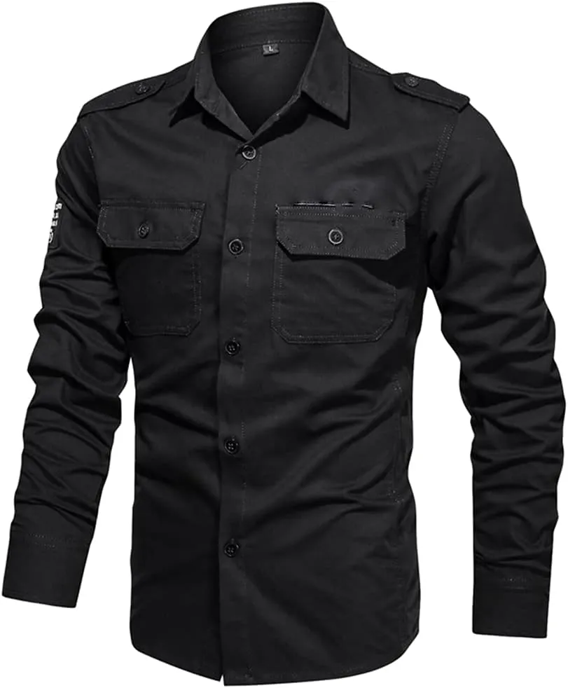 Men's Spring Military Shirt 100% Cotton Long Sleeve Shirts Epaulets Shirts