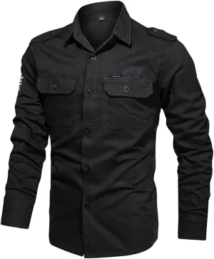 Men's Spring Military Shirt 100% Cotton Long Sleeve Shirts Epaulets Shirts
