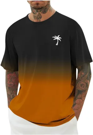 Mens Summer Streetwear Casual T Shirts Short Sleeve Ombre Tropical Print Tee Shirts Loose Fit Fashion Hip Hop Tshirts