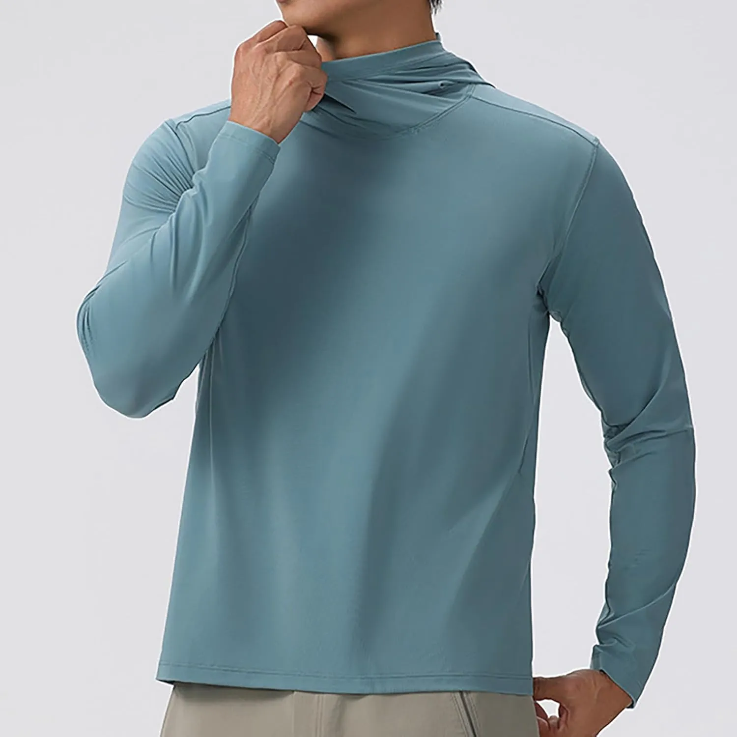 Mens Sun Protection Hoodie Shirt UPF 50 Long Sleeve Uv SPF T-Shirts UV SPF Fishing, Camping,Hiking Surfing Tops