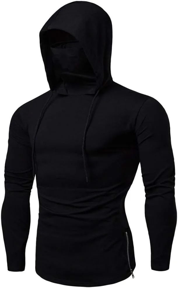Men's Turtleneck T-Shirt with Hood, Solid Long Sleeve UV Sun Protection Performance Fishing Hoodie Shirts Blosue