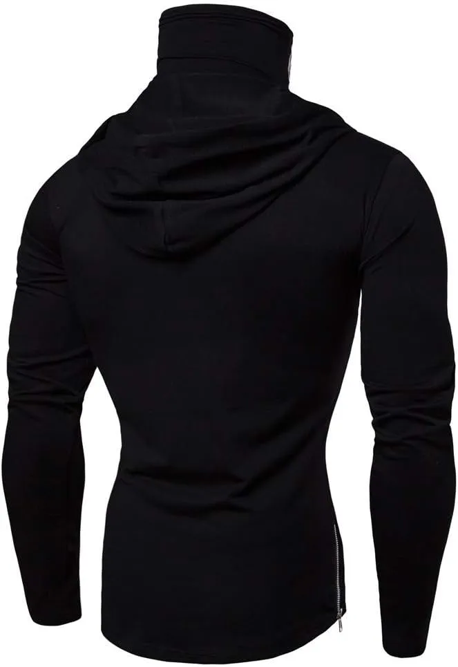 Men's Turtleneck T-Shirt with Hood, Solid Long Sleeve UV Sun Protection Performance Fishing Hoodie Shirts Blosue