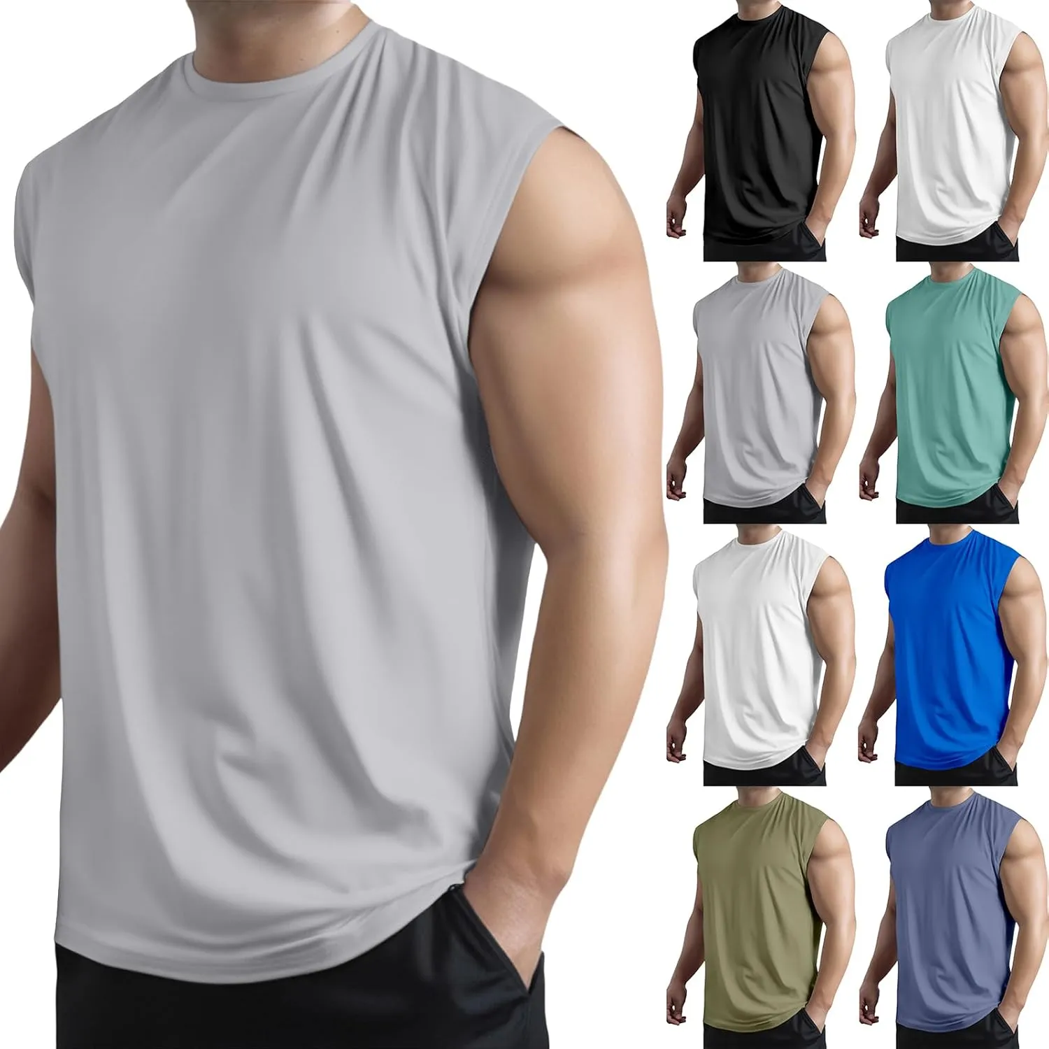 Men's Workout Tank Tops Sleeveless Quick Dry Muscle Running Tees Summer Beach Causual Stretchy Athletic Gym Tank Top