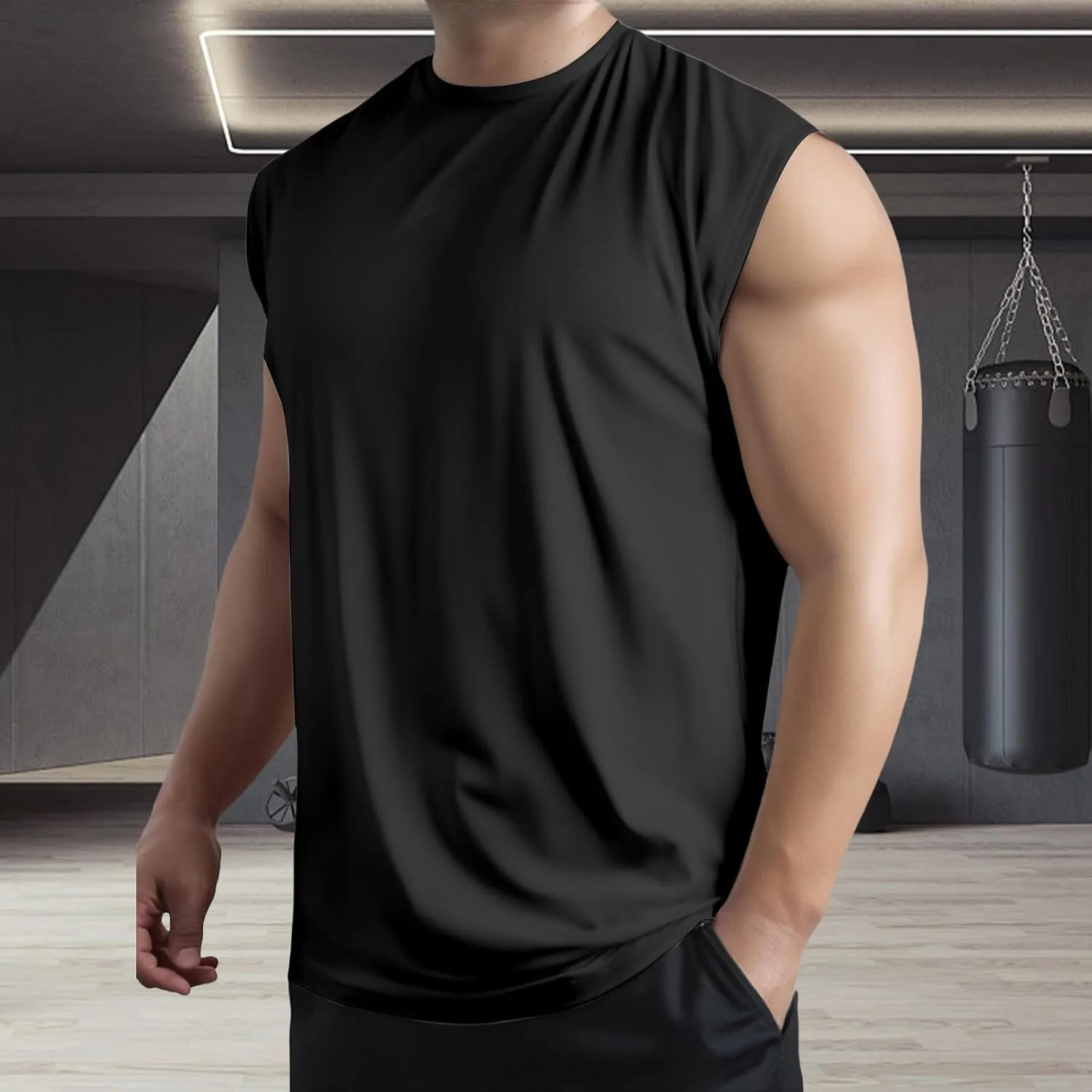 Men's Workout Tank Tops Sleeveless Quick Dry Muscle Running Tees Summer Beach Causual Stretchy Athletic Gym Tank Top