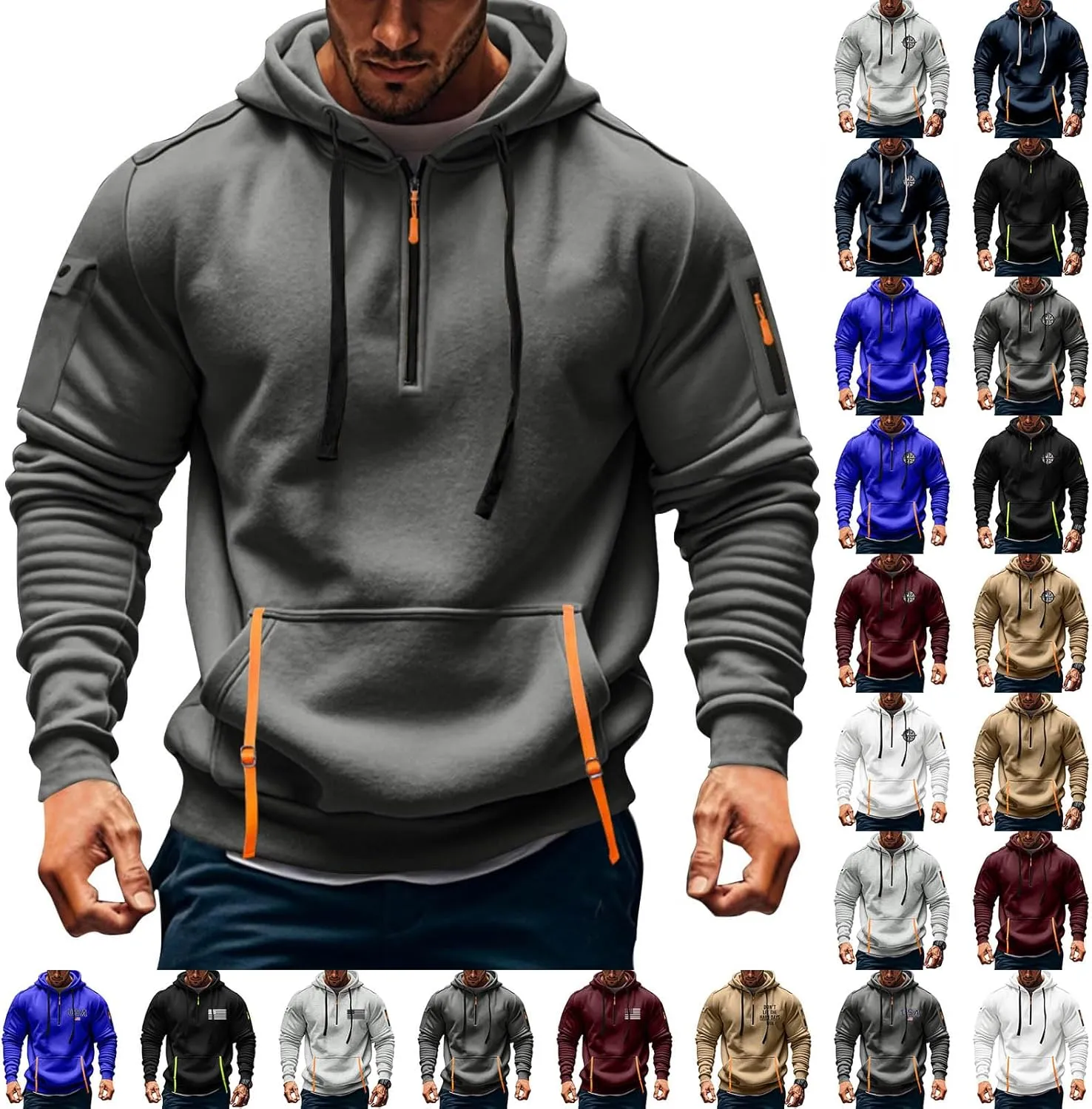 Mens Zip Up Hoodies With Pocket Casual Fashion Long Sleeve Graphic Oversized Pullover Sweatshirts