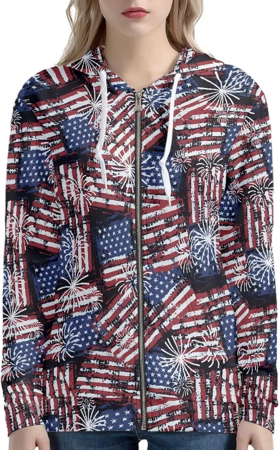 Novelty Print Zip Up Hoodies Long Sleeve Hooded Graphic Sweatshirt Jacket with Pocket