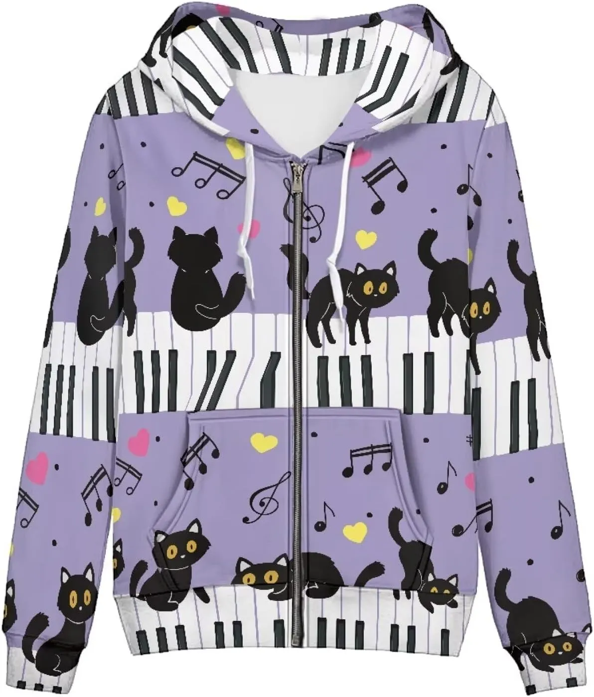 Novelty Print Zip Up Hoodies Long Sleeve Hooded Graphic Sweatshirt Jacket with Pocket
