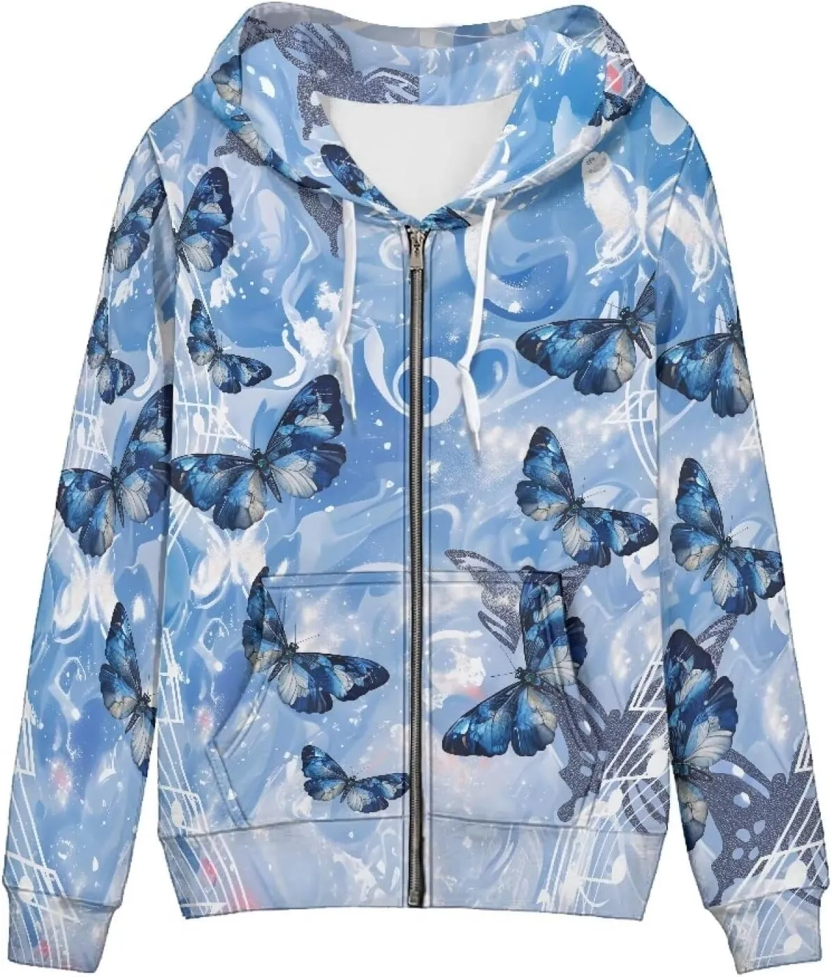 Novelty Print Zip Up Hoodies Long Sleeve Hooded Graphic Sweatshirt Jacket with Pocket