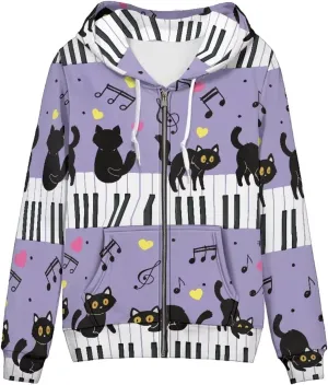 Novelty Print Zip Up Hoodies Long Sleeve Hooded Graphic Sweatshirt Jacket with Pocket
