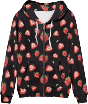 Novelty Print Zip Up Hoodies Long Sleeve Hooded Graphic Sweatshirt Jacket with Pocket