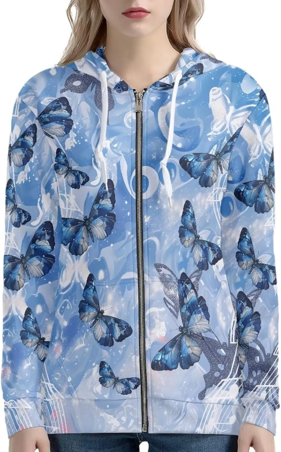 Novelty Print Zip Up Hoodies Long Sleeve Hooded Graphic Sweatshirt Jacket with Pocket