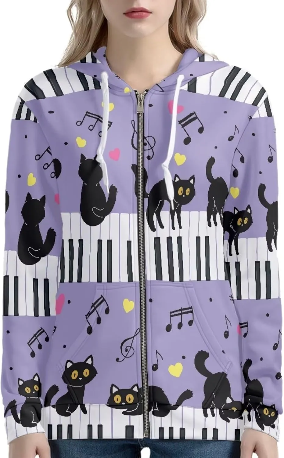 Novelty Print Zip Up Hoodies Long Sleeve Hooded Graphic Sweatshirt Jacket with Pocket
