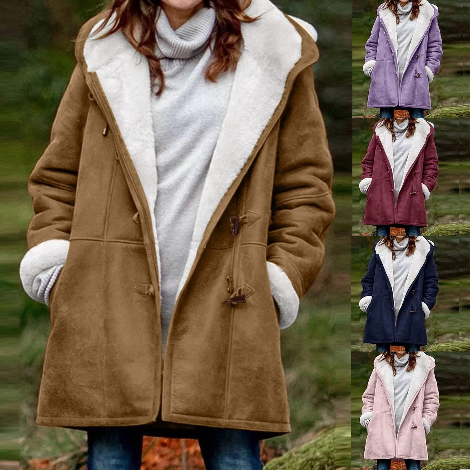 Ogiraw Womens Sherpa Lined Jackets Fashion Winter Fuzzy Fleece Hoodie Sweatshirt Casual Soft Cozy Horn Button Down Coats