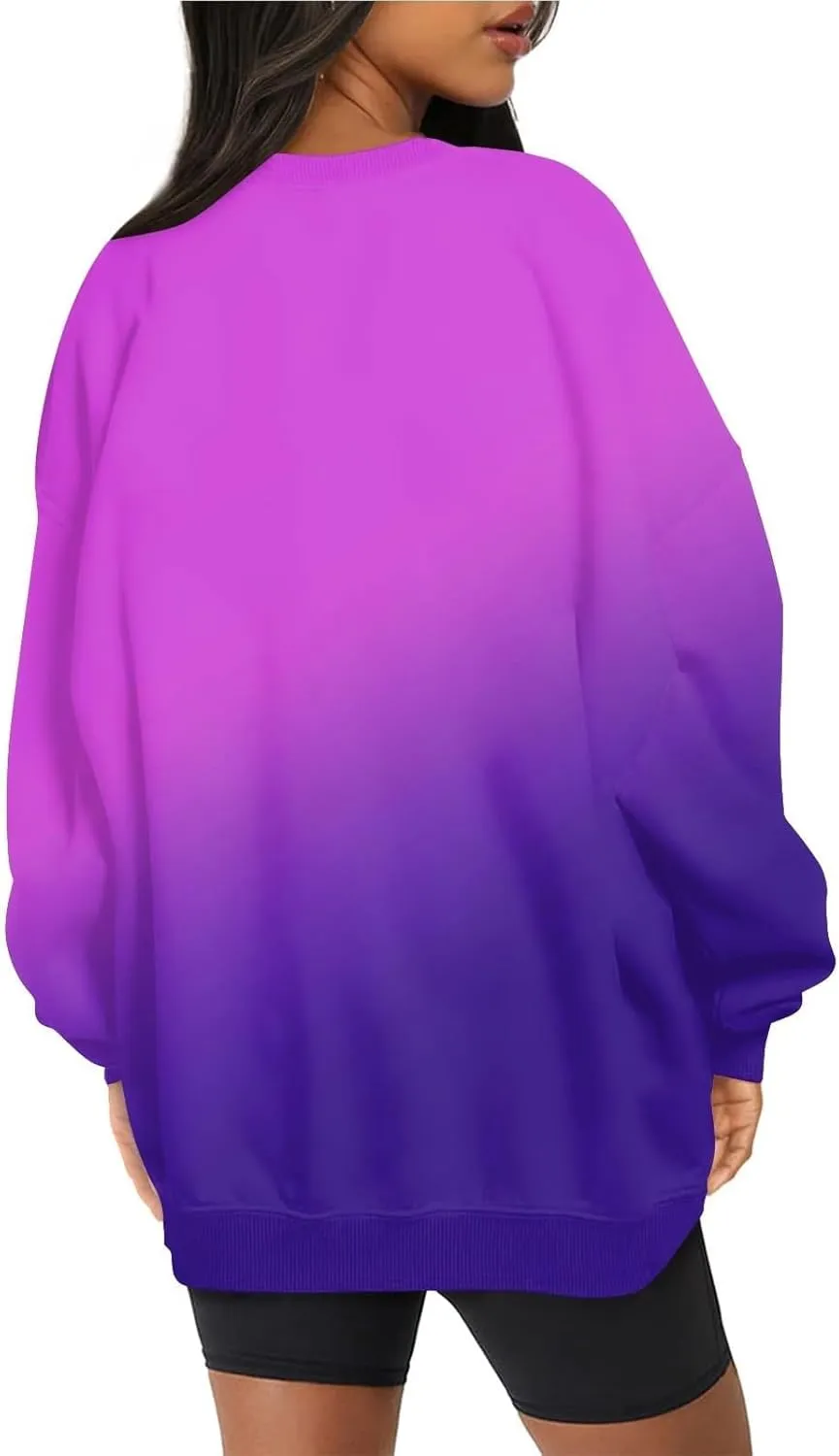 Oversized Sweatshirt for Women Gradient Color Tie-Dye Print Casual Crewneck Sweater Tops Loose Fit Long Sleeve Clothes