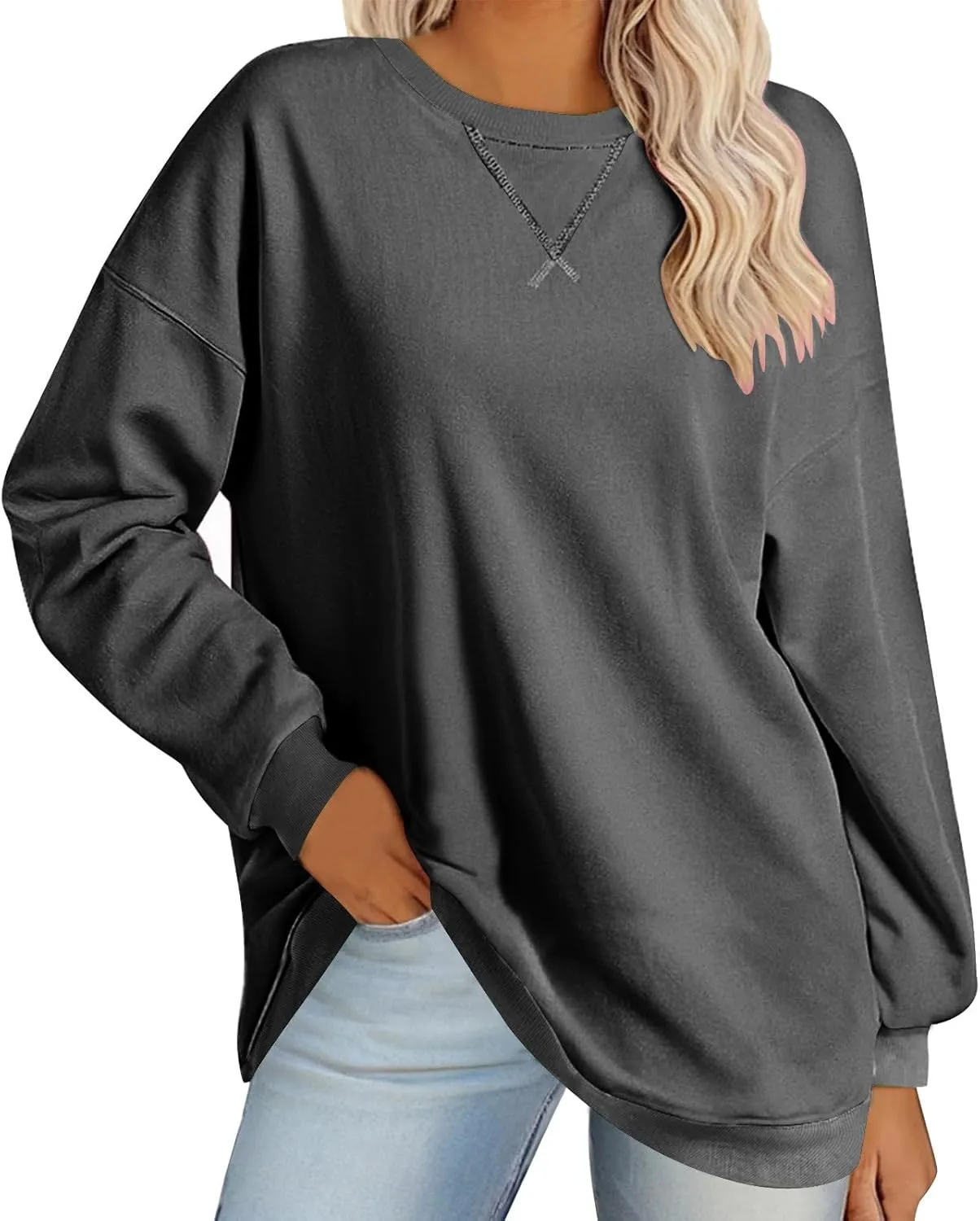 Oversized Sweatshirt for Women Long Sleeve 2024 Fashion Fall Pullover Top Fleece Tunics Sweaters Solid Colour Top